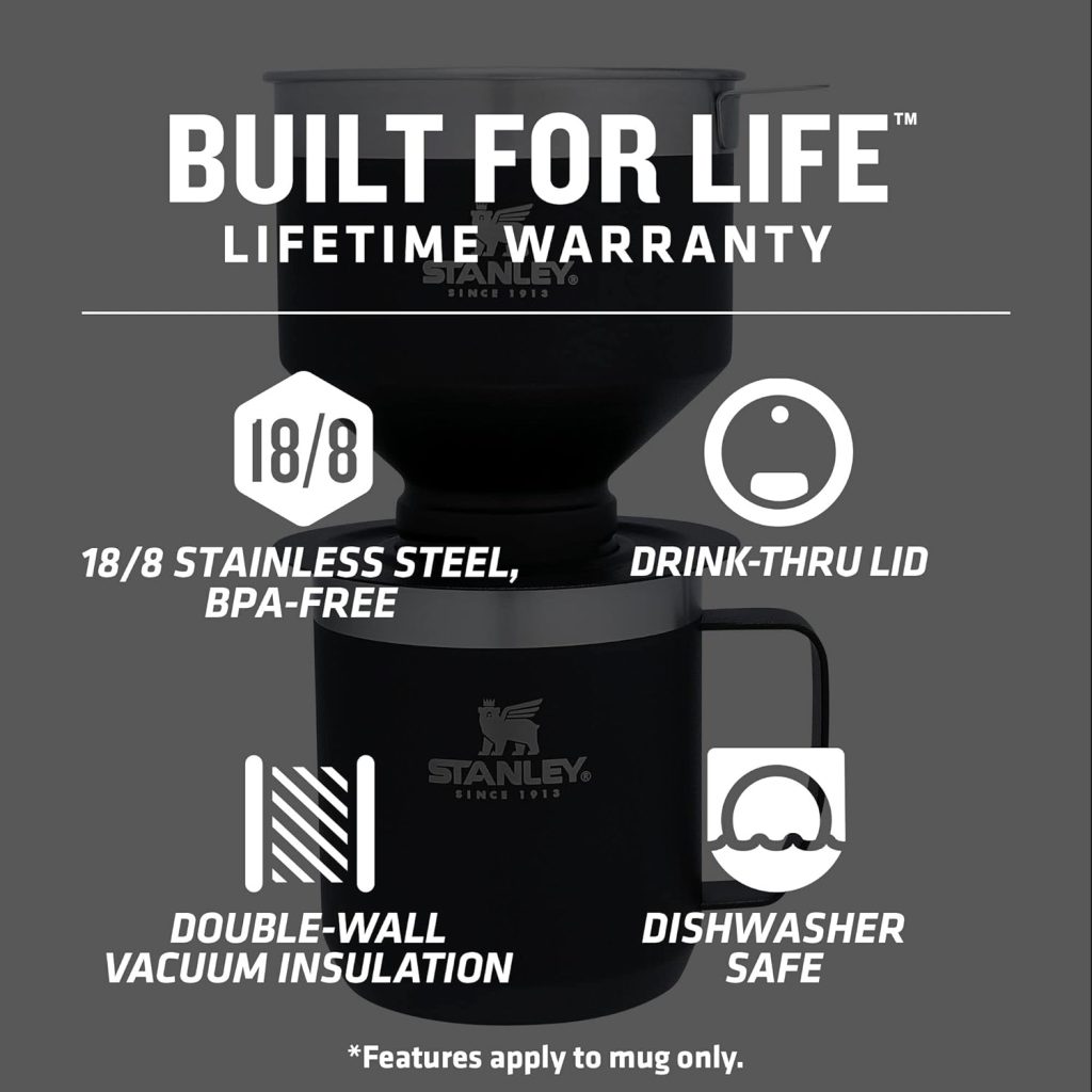 Stanley Perfect Brew Pour Over Set with Camp Mug- Reusable Filter - BPA-Free - Easy-clean Stainless Steel Coffee Maker - Matte Black